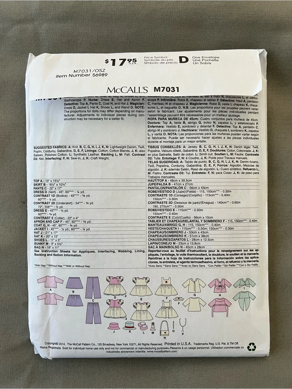 McCall’s Crafts Doll Clothes Sewing Pattern Collection - lot of 4